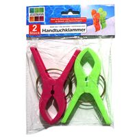 Handdoekknijpers XL - 2x - groen/roze - kunststof - 12 cm - wasknijpers   - - thumbnail