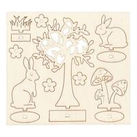 Creativ Company Diy houten figuren hazen, boom en paddestoelen