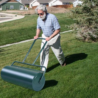 48L Gazonroller 60cm Brede Handroller Tuinroller met Heavy-Duty Trommel Gazonwals Ideaal voor een Vlak en Zacht Gazon Groen