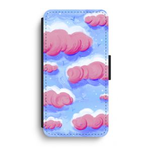 Roze wolken met vogels: iPhone XR Flip Hoesje