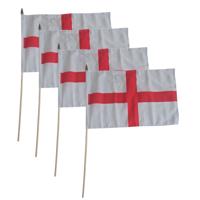 Zwaaivlag Engeland Sint George - 4x - op stok - 30 x 45 cm vlag - Supporters - feestartikelen