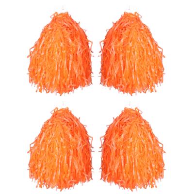 Cheerball/pompom oranje - 4x - met ringgreep - 33 cm - Cheerleader verkleed accessoires