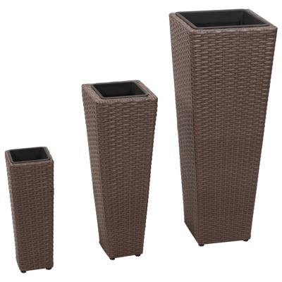 VidaXL Plantenbakken verhoogd 3 st poly rattan bruin
