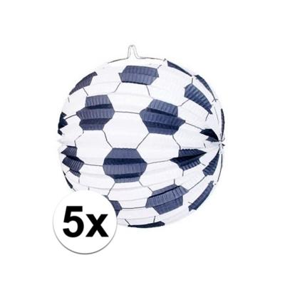 Voetbal bol lampion - 5x stuks - 24 cm - papier - voetbal thema - brandvertragend - EK / WK versieri
