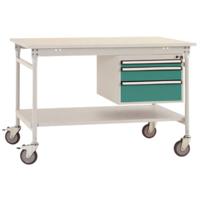 Manuflex BB5381.0001 Compleet bijzettafel basismobiel met melamine schijf + behuizing onderbouw, bxdxh: 1500 x 800 x 850 mm Grijs, Groen