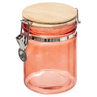 Voorraadbus/voorraadpot 0,75L glas koraal oranje met bamboe deksel en beugelsluiting