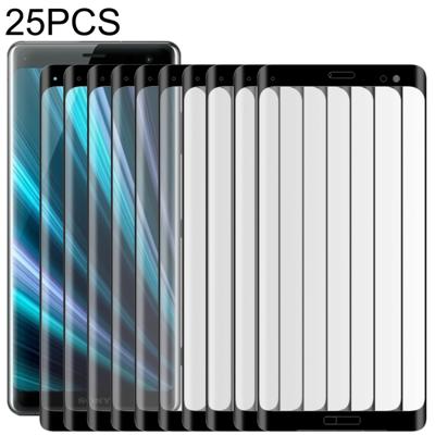 25 stuks voor Sony Xperia XZ3 0.3 mm 9H oppervlaktehardheid 3D gebogen rand volledig scherm gehard glas film (zwart)