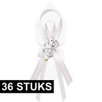 36x Huwelijks decoratie corsages wit 9 cm met roosjes   -