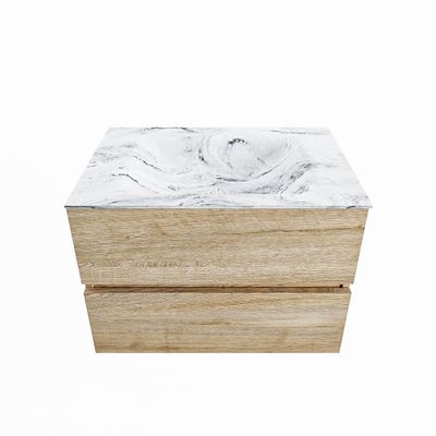 MONDIAZ VICA-DLUX 70cm badmeubel onderkast Washed Oak 2 lades. Inbouw wastafel CLOUD midden zonder kraangat, kleur Glace.