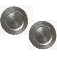 Kaarsenbord - Set van 2x stuks - zilver - D33 cm - rond - kunststof - kaarsenplateau - onderbord - k