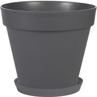 Bloempot Toscane kunststof antraciet grijs D20 x H17 cm inclusief onderschaal D15 cm