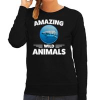 Sweater haaien amazing wild animals / dieren trui zwart voor dames - thumbnail