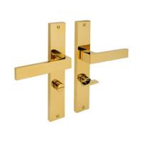 Mooi Deurbeslag Lusso geveerd op schild wc 63/8 messing PVD