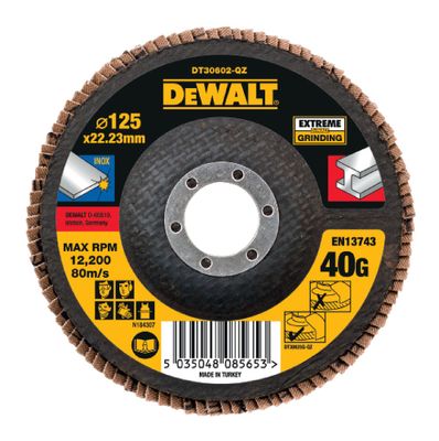 DeWalt Accessoires Lamellen schuurschijf EXTREME 125x22.2mm 40G - DT30602-QZ - 1 stuk - DT30602-QZ