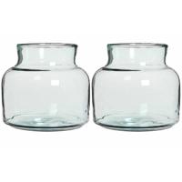 Melkbus vaas - Set van 2x stuks - laag - transparant - 20 x 21 cm - glas - vazen - bloemenvaas