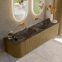 Badmeubel Mondiaz Kurve-Dlux | 180 cm cm | Meubelkleur Dusk | Wastafelkleur Lava | Solid surface | Wasbak beiden zijden spoelbak | Zonder kraangat(en)