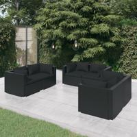 6-delige Loungeset met kussens poly rattan zwart