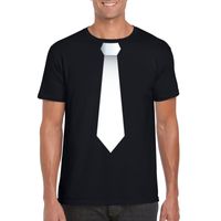 Zwart t-shirt met witte stropdas heren