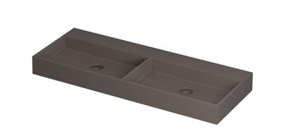 Wastafel United Porselein dubbel zonder kraangat incl. porseleinen click plug en verborgen overloop systeem 120 cm x 45 cm x 11 cm Mat basento 0206123