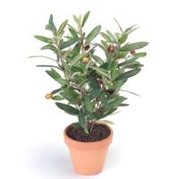 Kunstplant Olijf boompje - groen - 35 cm - in terracotta pot - Olijfplant - kamerplant