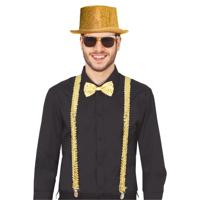 Carnaval verkleed set - goud - hoed/bretels/party bril/strik- volwassenen/unisex - feestkleding