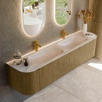 Badmeubel Mondiaz Kurve-Dlux | 190 cm | Meubelkleur Dusk | Wastafelkleur Meli | Solid surface | Wasbak beide zijden spoelbak | 2 kraangaten