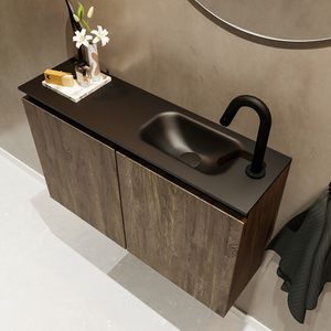 Mondiaz Ture 80cm toiletmeubel dark brown met wastafel urban rechts 1 kraangat