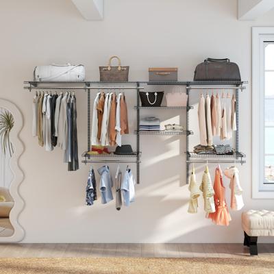 Open Kledingkast 122 - 244 cm Uitbreidbare Wandgarderobe DIY Opslagsysteem Grijs