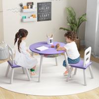 Kindertafel met 2 Stoelen 3-Delig Houten Zitgroep Kinderzitgroep met Afneembaar Tafeldeksel Opbergzak Kindermeubelset Stapelbaar (Paars) - thumbnail