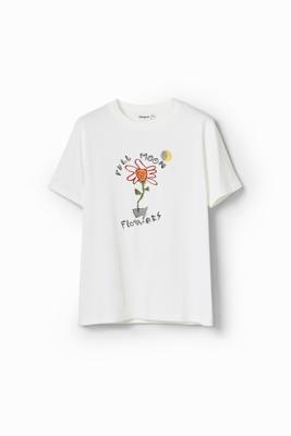 T-shirt met bloem en maan - WHITE - XXL