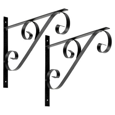 Muurhaak/plantenhaak voor bloempotten/plantenpotten - 2x - zwart - metaal - 30 x 2 x 25 cm