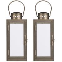 Mica decorations Lantaarn / windlicht Arzilla - 2x - goud - metaal - verlichting - 13 x 34 cm