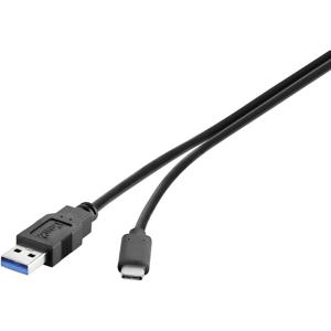 Renkforce USB-kabel USB 3.2 Gen1 (USB 3.0 / USB 3.1 Gen1) USB-A stekker, USB-C stekker 1.00 m Zwart Vergulde steekcontacten RF-4381080