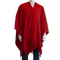 Luxe omslagdoek/poncho - rood - 180 x 140 cm - fleece - Dameskleding accessoires One size  - - thumbnail