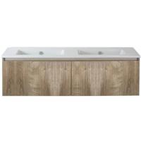 Frozen 3D Badmeubelset 140 cm - Greeplijst in Kleur - Grain Oak - Keramische Wastafel Wit Zonder Kraangat