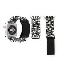 Magische plakken lederen paraplu touw nylon polshorloge band met RVS gesp voor Apple Watch serie 3 & 2 & 1 42mm (zwart + wit)