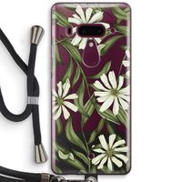 Wit bloemenpatroon: HTC U12+ Transparant Hoesje met koord