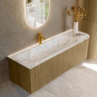 Badmeubel Mondiaz Kurve-Dlux | 145 cm cm | Meubelkleur Dusk | Wastafelkleur Glace | Solid surface | Wasbak links zijde spoelbak | 1 kraangat