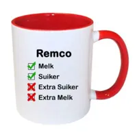 Mok met naam Checklist (rood)