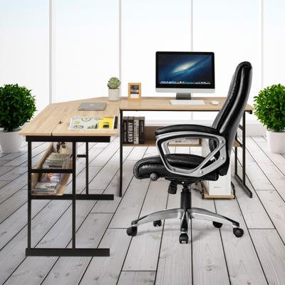 L-Vormig Bureau Hoekbureau van Hout met Kantelbaar Tafelblad 2 Planken en CPU-Standaard Computertafel voor Thuis en Kantoor