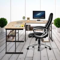 L-Vormig Bureau Hoekbureau van Hout met Kantelbaar Tafelblad 2 Planken en CPU-Standaard Computertafel voor Thuis en Kantoor