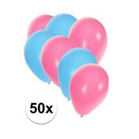 50x ballonnen - 27 cm - lichtblauw / lichtroze versiering - thumbnail