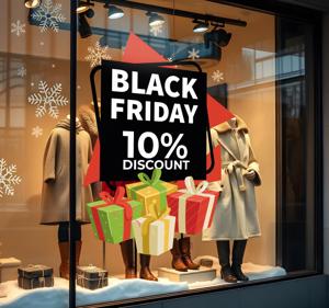 Korting cadeaus Black Friday sticker etalage
