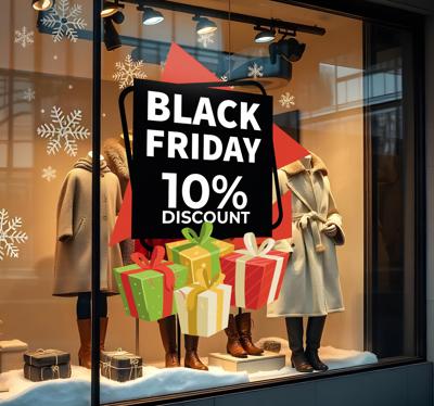 Korting cadeaus Black Friday sticker etalage