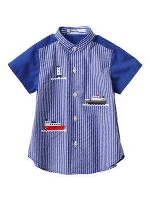 familiar chemise rayée à manches courtes - Bleu