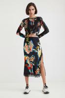 Gebloemd T-shirt met geplooide taille - BLACK - XL