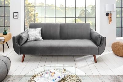 Retro slaapbank DIVANI 220cm zilvergrijs fluweel 3-zitsbank met bedfunctie - 40087