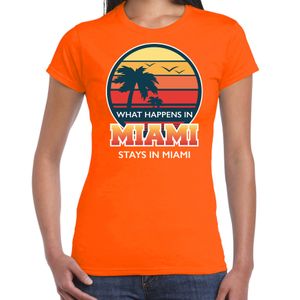 Miami zomer t-shirt / shirt What happens in Miami stays in Miami oranje voor dames