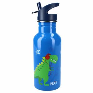 Pret Dino drinkfles/drinkbeker/bidon met drinktuitje - blauw - RVS - 500 ml