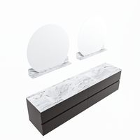MONDIAZ VICA-DLUX 200cm badmeubel onderkast Dark grey 4 lades. Inbouw wastafel CLOUD dubbel zonder kraangat, kleur Glace, en spiegel model SPOT - thumbnail